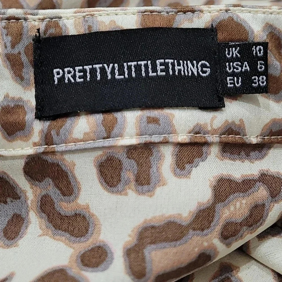 Pretty Little Thing Nude Satin Cheetah Print Dress - Picture 8 of 14